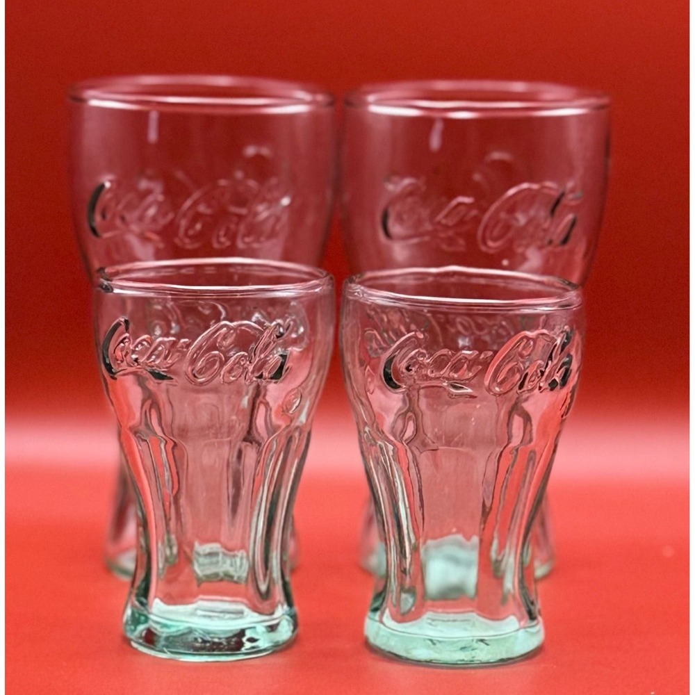 Vintage Coca-Cola Genuine Georgia Green Glasses Set of 4 - Two 6oz and Two 2.5oz